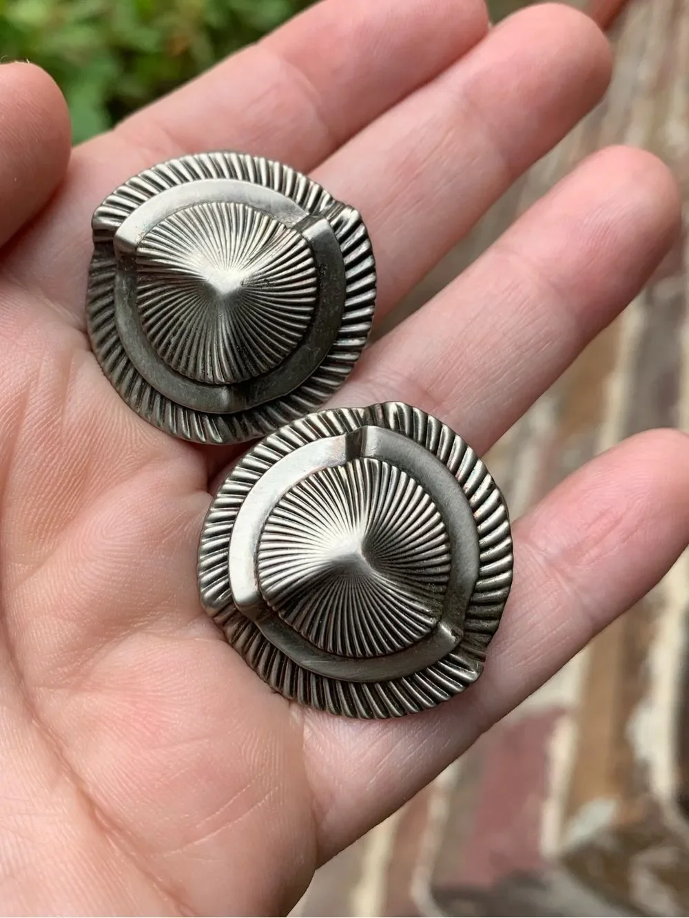 Vintage abstract Tilted Silver Western Earrings